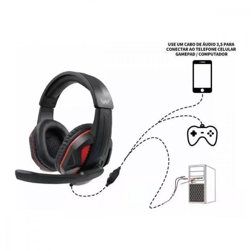 Fone Headset Gamer com Fio e Microfone Ajustável Conexão P2 Altomex