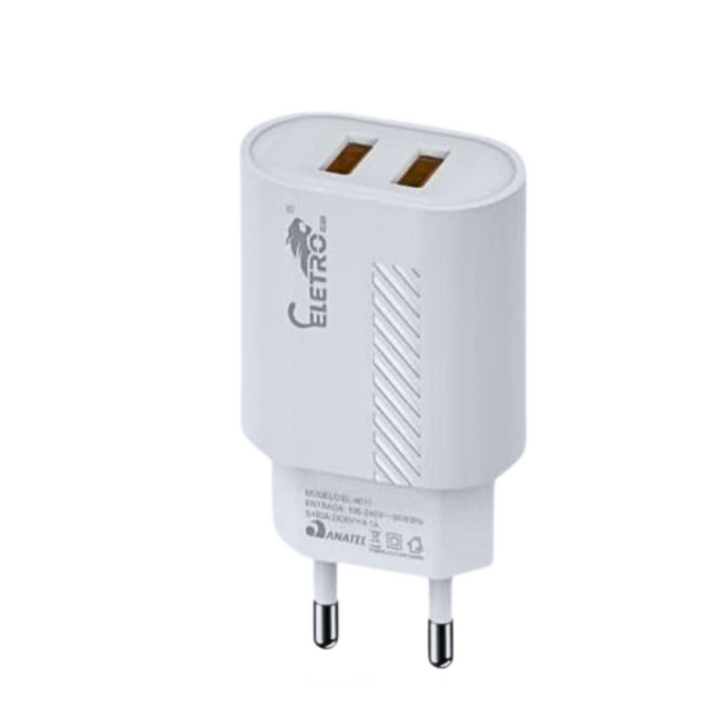 Carregador 5.1A com 2 Portas USB + Cabo Tipo-C - Eletromex - Rápido e Seguro