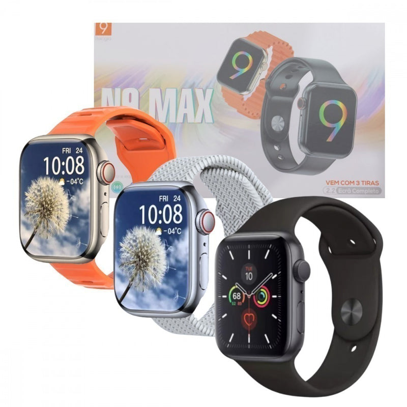 Smartwatch N9 MAX 45mm com 3 Pulseiras – Chamadas, Notificações, GPS, Monitoramento Fitness, Compatível com Android e iOS – Praticidade e Estilo!