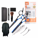 Kit com 9 Peças Tesouras, Navalha e Acessórios Profissionais Barbeiro Fio Laser