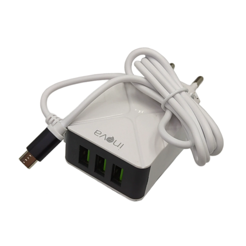 Carregador Completo INOVA 5.1A com 3 Portas USB Tipo V8
