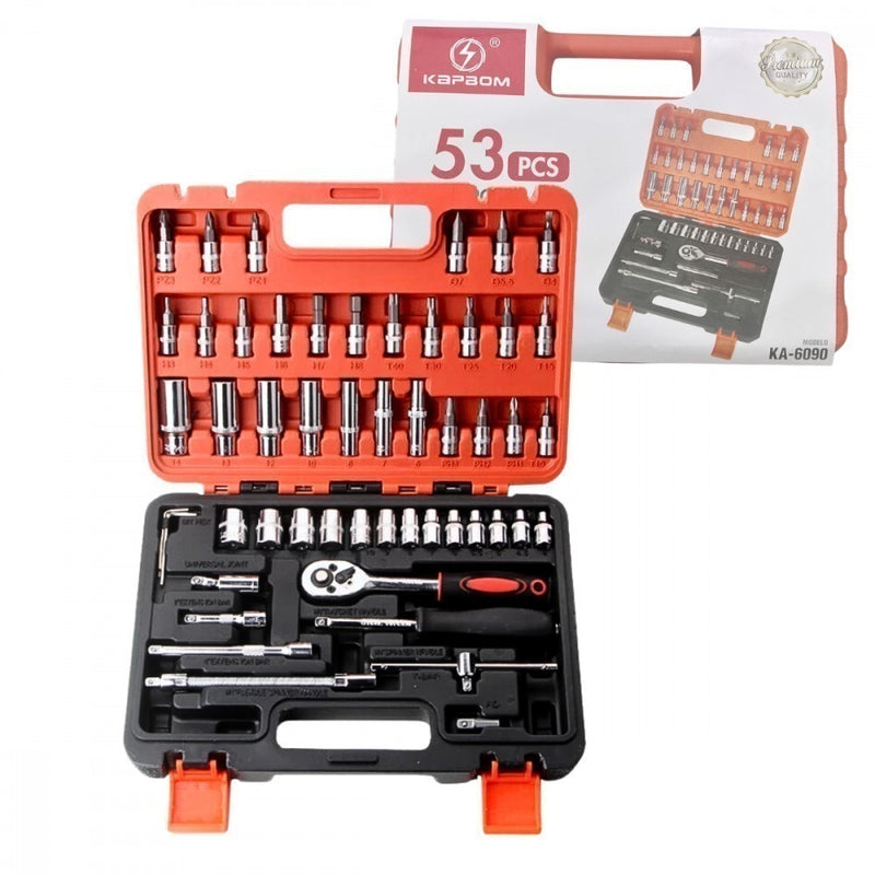 Kit Ferramentas Soquetes Maleta 53 Peças Completo Bits Catraca