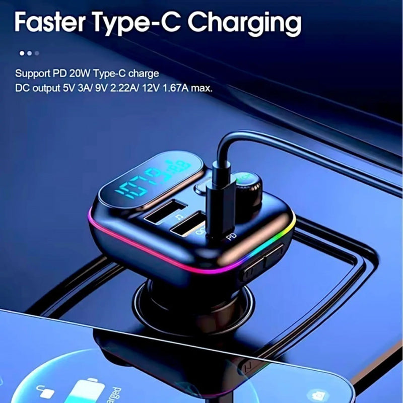 Carregador Transmissor Veicular com MP3 Player Bluetooth 5.1 RGB