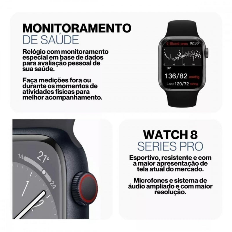 Relógio Inteligente Smartwatch Tela Infinita Digital 45mm M8 PRO MAX