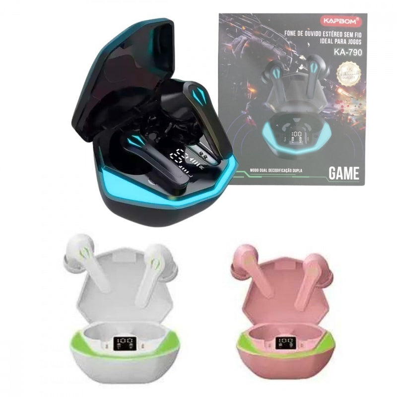 Fone Gamer In-Ear Bluetooth 5.0 - Áudio Imersivo, 10h Bateria, RGB e Cancelamento de Ruído