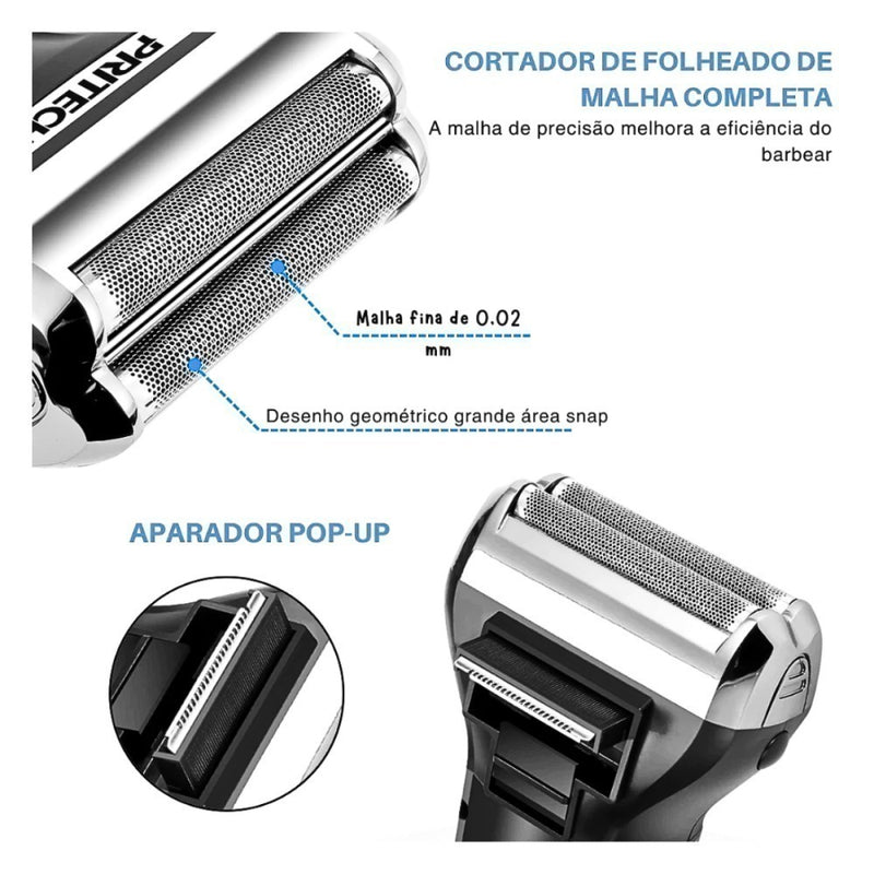 Barbeador Elétrico Profissional 3 em 1 Shaver Aparador de Pelos Recarregável Bivolt
