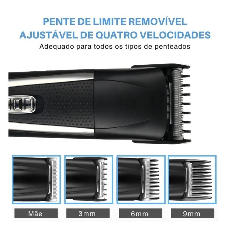 Barbeador Elétrico Profissional 3 em 1 Shaver Aparador de Pelos Recarregável Bivolt