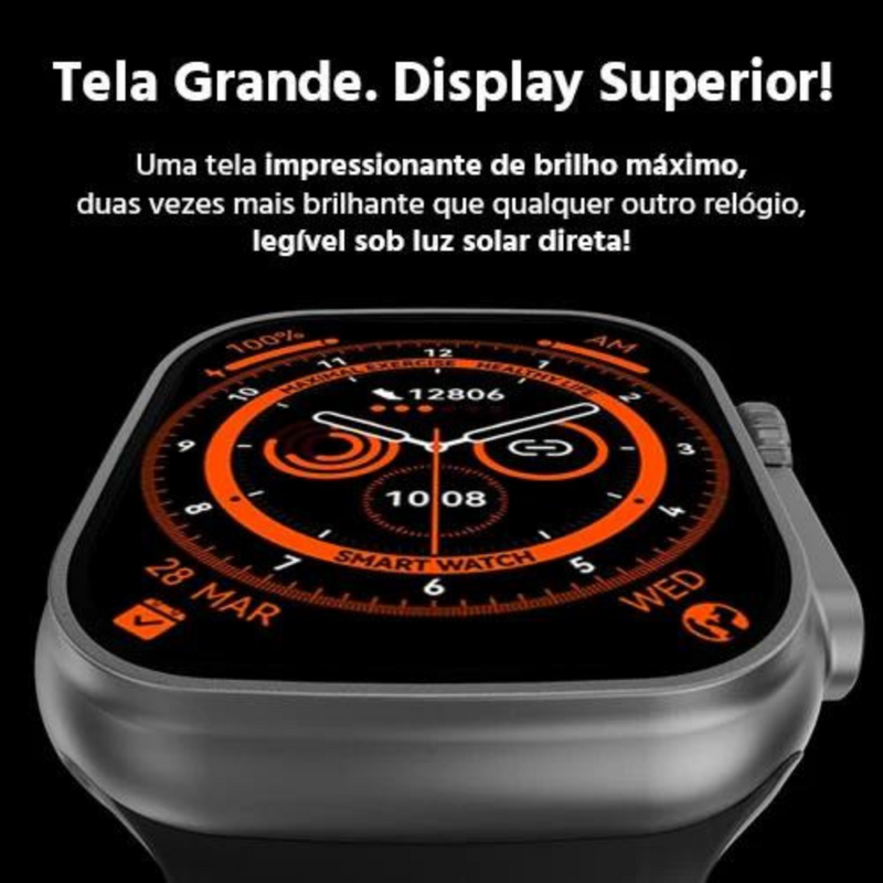 Smartwatch W69 Kapbom – Relógio Inteligente com NFC, Bluetooth 5.2, 7 Pulseiras e Tela HD – Compatível com iOS/Android