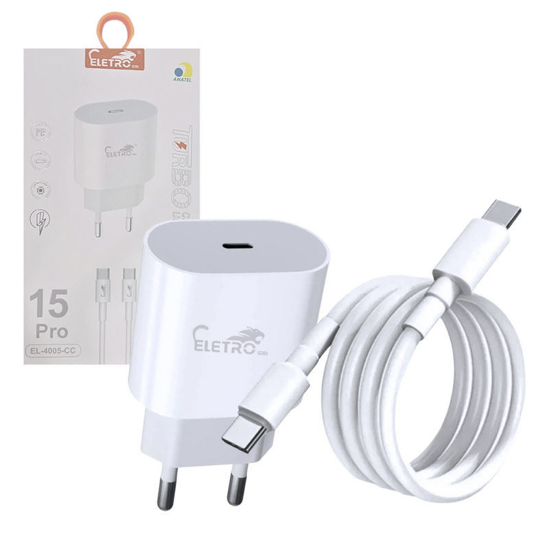 Carregador Completo USB TIPO-C PD50W com Cabo Móvel TIPO-C 15 PRO Eletromex