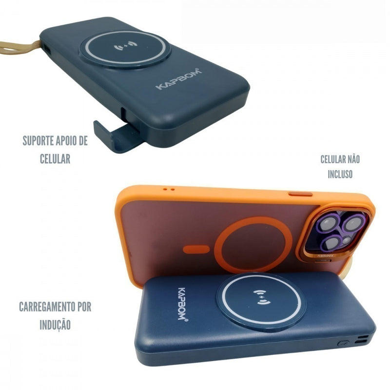 Carregador Portátil Power Bank 10000mAh Sem Fio por Indução – Energia em Qualquer Lugar com Carregamento Rápido e Seguro