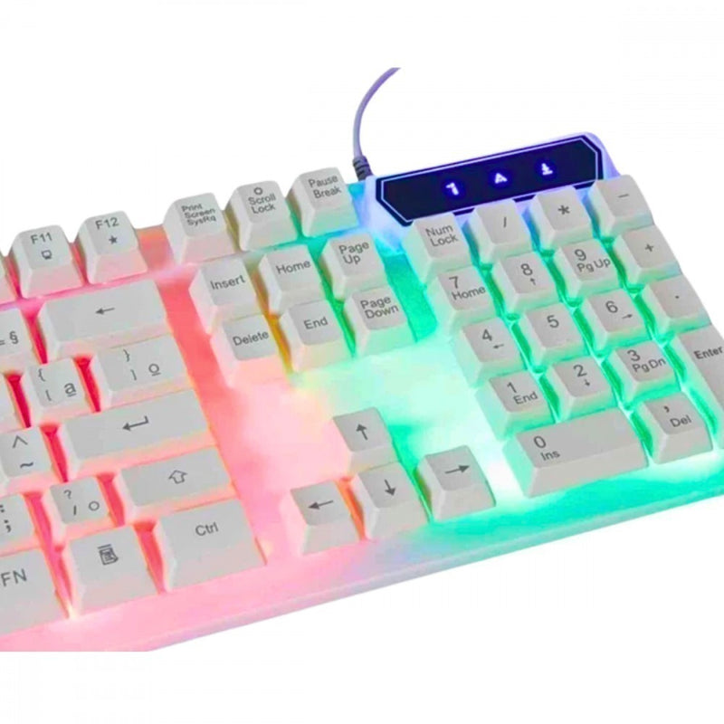 Teclado Gamer Branco Semi Mecânico LED RGB com Luz