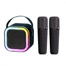 Caixa de Som Bluetooth Karaokê Portátil LED Com 02 Microfones
