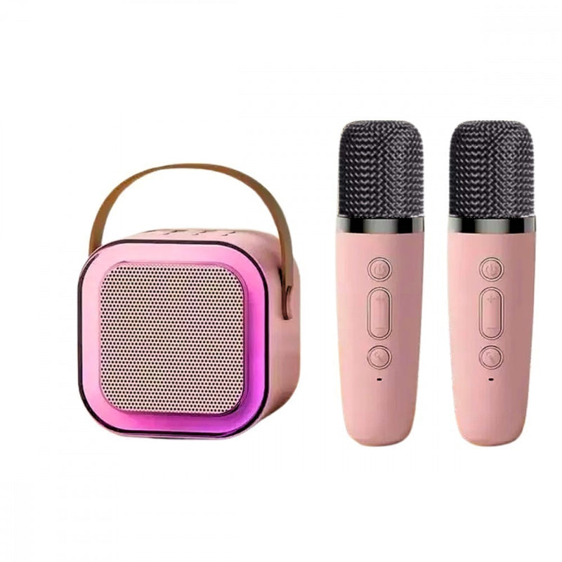 Caixa de Som Bluetooth Karaokê Portátil LED Com 02 Microfones