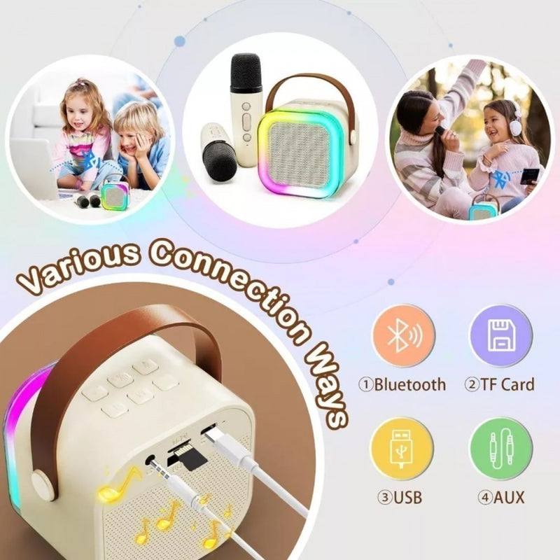 Caixa de Som Bluetooth Karaokê Portátil LED Com 02 Microfones