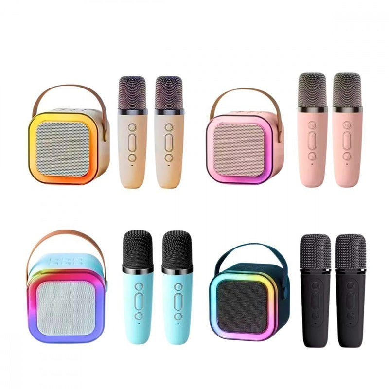 Caixa de Som Bluetooth Karaokê Portátil LED Com 02 Microfones