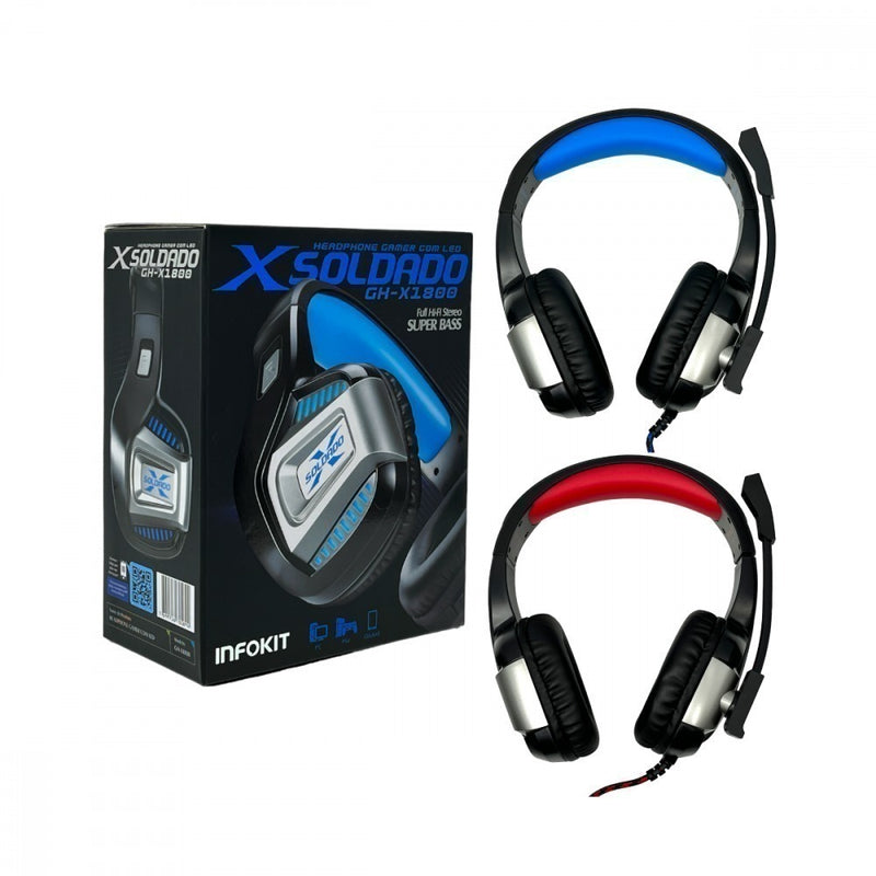 Fone Headset Gamer com Microfone LED XSoldado GH-X1800