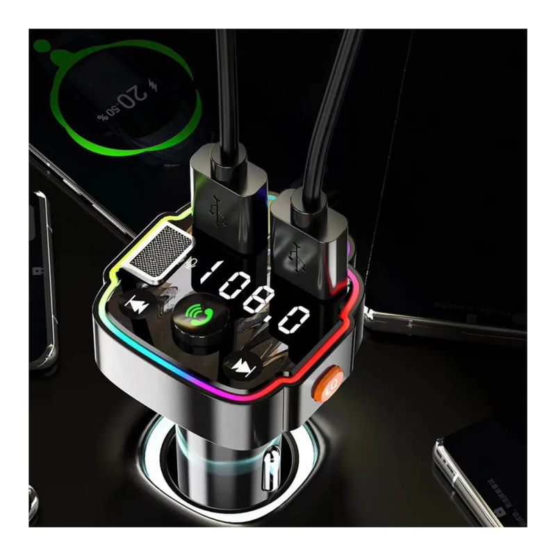 Transmissor FM Bluetooth Veicular MP3 Player RGB - Carregador Rápido QC3.0