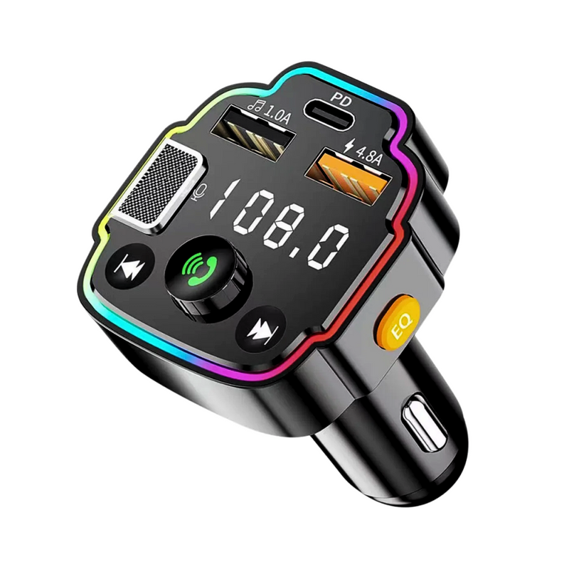 Transmissor FM Bluetooth Veicular MP3 Player RGB - Carregador Rápido QC3.0