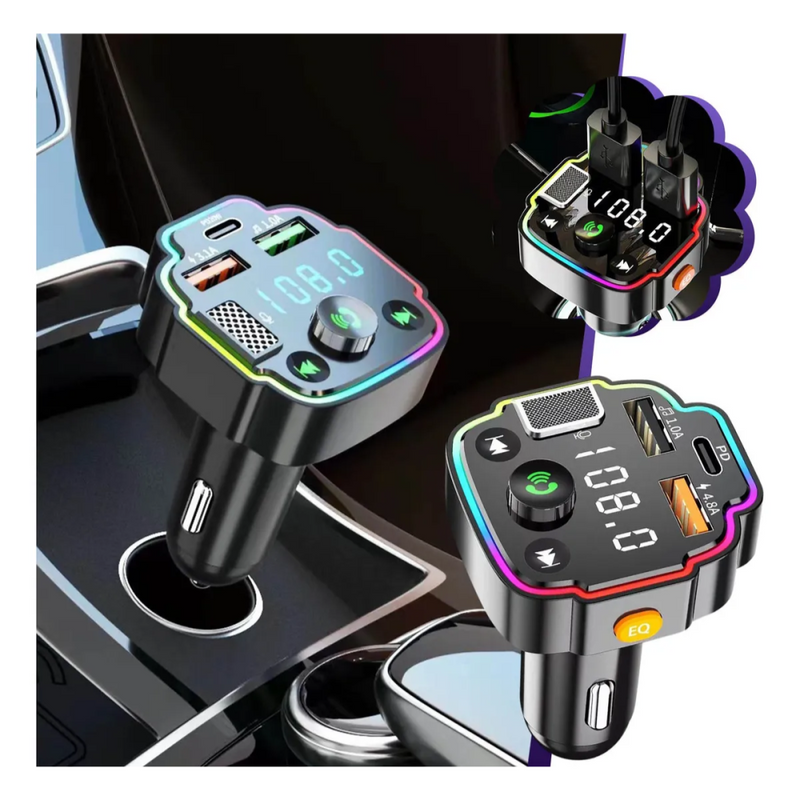 Transmissor FM Bluetooth Veicular MP3 Player RGB - Carregador Rápido QC3.0