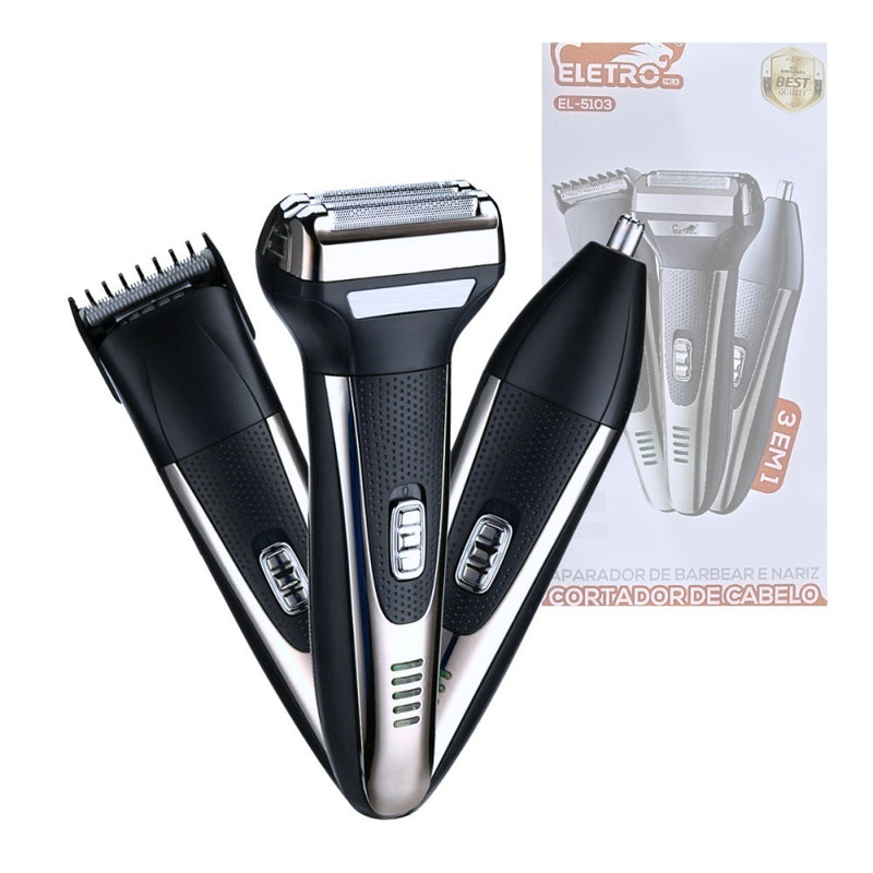 Barbeador Elétrico Profissional 3 em 1 Shaver Aparador de Pelos Recarregável Bivolt