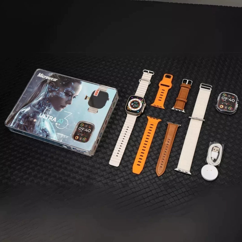 Smartwatch Ultra AI 3 5G Microwear – 2GB RAM, 16GB, AMOLED 2,06", Chip, Android 10, Câmera Giratória, Wifi, GPS, Face ID, Ilha Dinâmica