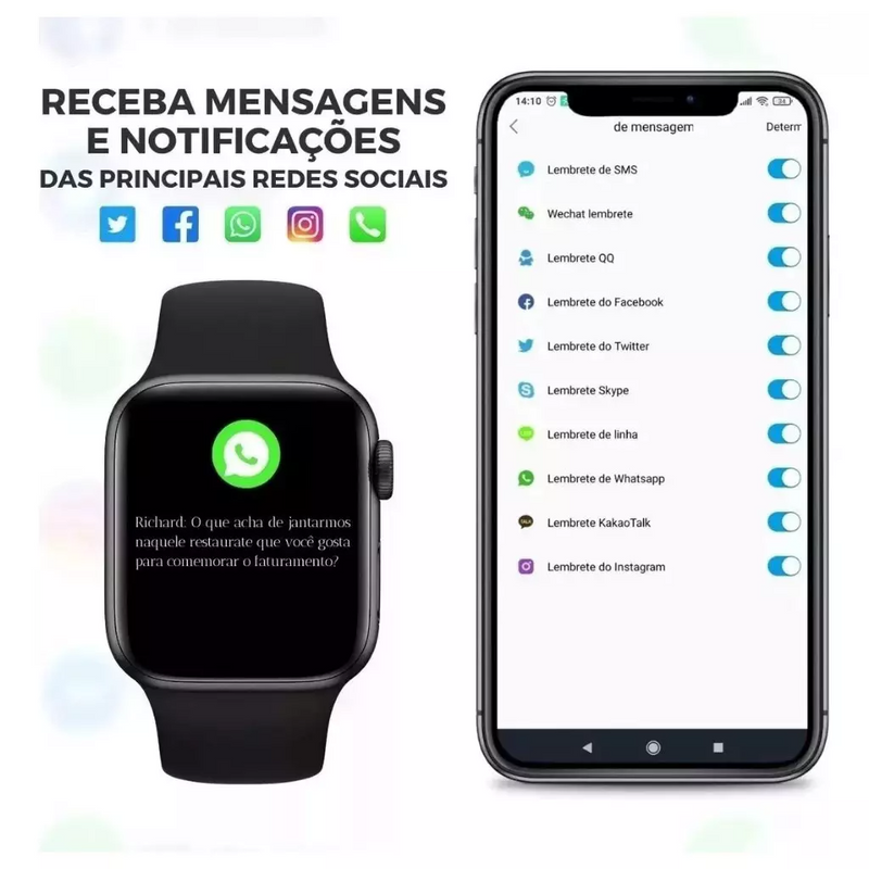 Smartwatch GS10 Mini com Chat GPT, Ativação por Gestos, Monitor Cardíaco, SpO₂, Notificações e Pulseira Extra – Bluetooth iOS e Android