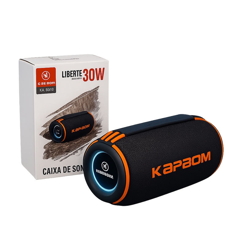 Caixa de Som Bluetooth LED KA-8296 30W RMS, Bateria 7h, Resistente IPX6, TWS, USB/TF/FM