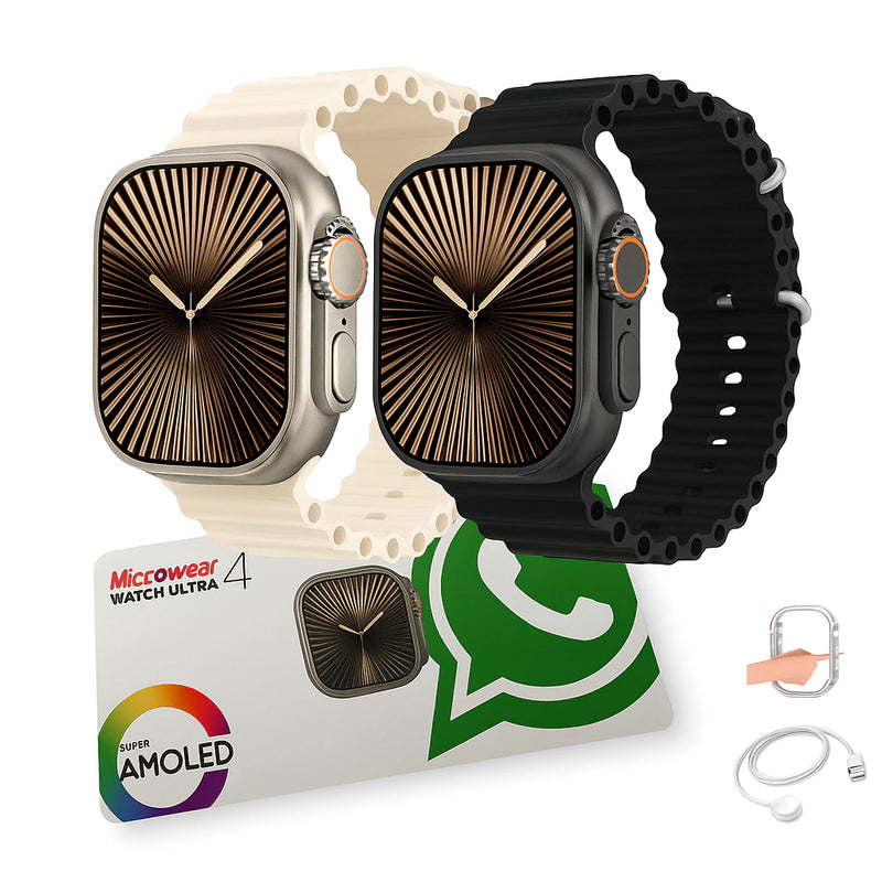 Smartwatch Microwear Ultra 4 Plus Série 10 com Tela AMOLED 2,1", 2GB de Memória, NFC, Chamadas via Bluetooth, Monitoramento de Saúde 24h, Compatível c