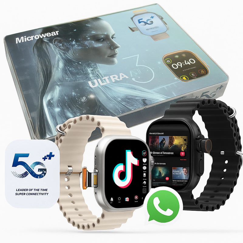 Smartwatch Ultra AI 3 5G Microwear – 2GB RAM, 16GB, AMOLED 2,06", Chip, Android 10, Câmera Giratória, Wifi, GPS, Face ID, Ilha Dinâmica