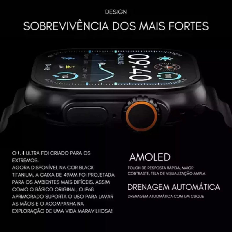 Smartwatch Microwear Ultra 4 Plus Série 10 com Tela AMOLED 2,1", 2GB de Memória, NFC, Chamadas via Bluetooth, Monitoramento de Saúde 24h, Compatível c