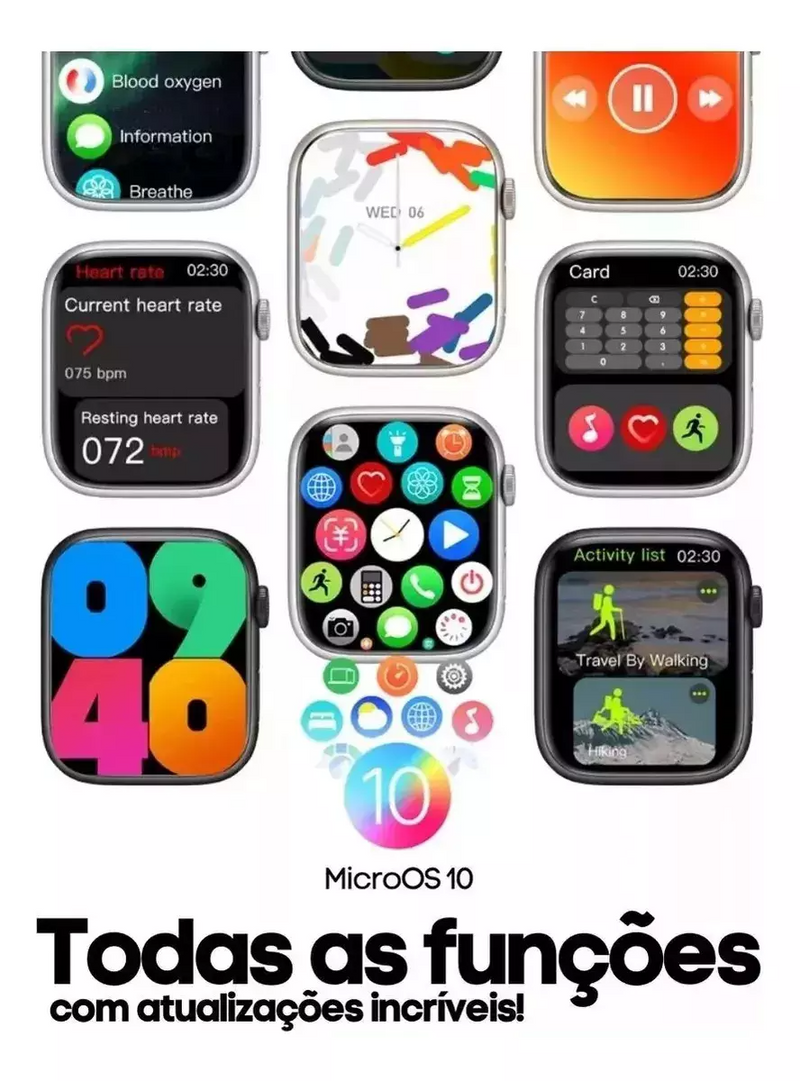 Smartwatch GS10 Mini com Chat GPT, Ativação por Gestos, Monitor Cardíaco, SpO₂, Notificações e Pulseira Extra – Bluetooth iOS e Android