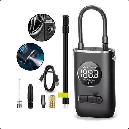 Mini Compressor de Ar Portátil Recarregável Digital USB com Calibrador de Pneus