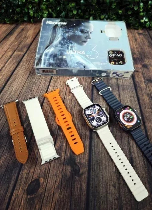 Smartwatch Ultra AI 3 5G Microwear – 2GB RAM, 16GB, AMOLED 2,06", Chip, Android 10, Câmera Giratória, Wifi, GPS, Face ID, Ilha Dinâmica