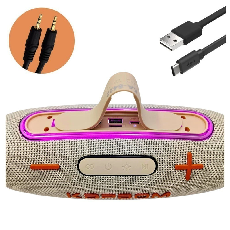 Caixa de Som Bluetooth Portátil Kapbom 20W BASS LED TWS à Prova D'Água - Som Estéreo Potente, Conectividade Avançada e Design Resistente.