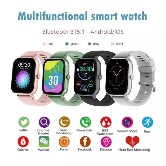 Smartwatch Peje ZW01 à Prova d'Água IP67 - Monitor de Frequência Cardíaca, Pressão Arterial, Oxigênio no Sangue, 8 Modos Esporte, Bluetooth 5.1