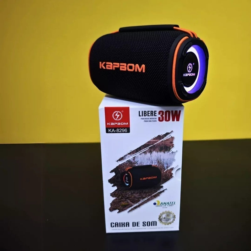 Caixa de Som Bluetooth LED KA-8296 30W RMS, Bateria 7h, Resistente IPX6, TWS, USB/TF/FM