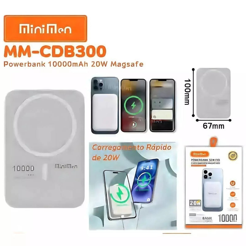 Power Bank MagSafe 10.000mAh 20W Turbo Minimen MM-CDB300 | Carregamento sem fio magnético, compacto e potente. Garantia, frete grátis Sul/Sudeste!