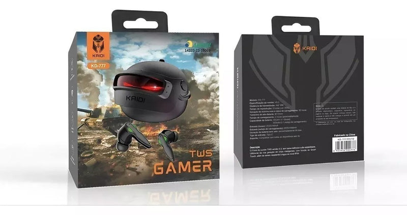 Fone de Ouvido Gamer Kaidi KD-777 Original Bluetooth 5.3 Sem Fio – Preto, Alta Qualidade de Som, Bateria até 30h, Estojo de Carga Tipo-C