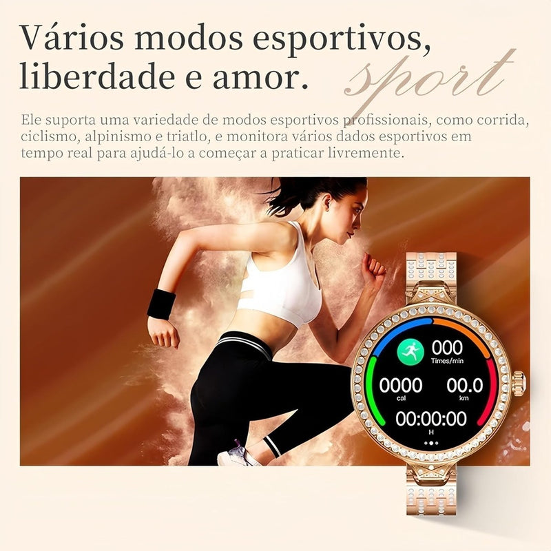 Smartwatch HW16 Mini Fashion Tela 1.32” + Pulseira Aço + Bracelete + Brincos | Bluetooth 5.2 | Monitor Cardíaco | Edição Limitada