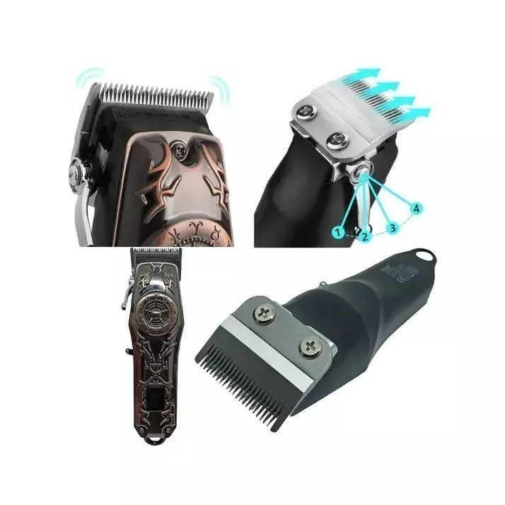Máquina de Cortar Cabelo e Barba Kemei KM-2617 Profissional – Potência e Precisão para Seu Corte em Casa ou no Salão, 6 Pentes, LED Display, Bateria.