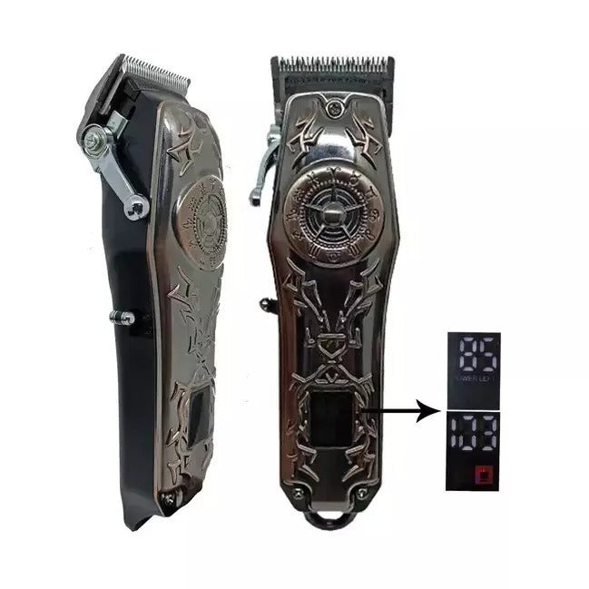 Máquina de Cortar Cabelo e Barba Kemei KM-2617 Profissional – Potência e Precisão para Seu Corte em Casa ou no Salão, 6 Pentes, LED Display, Bateria.