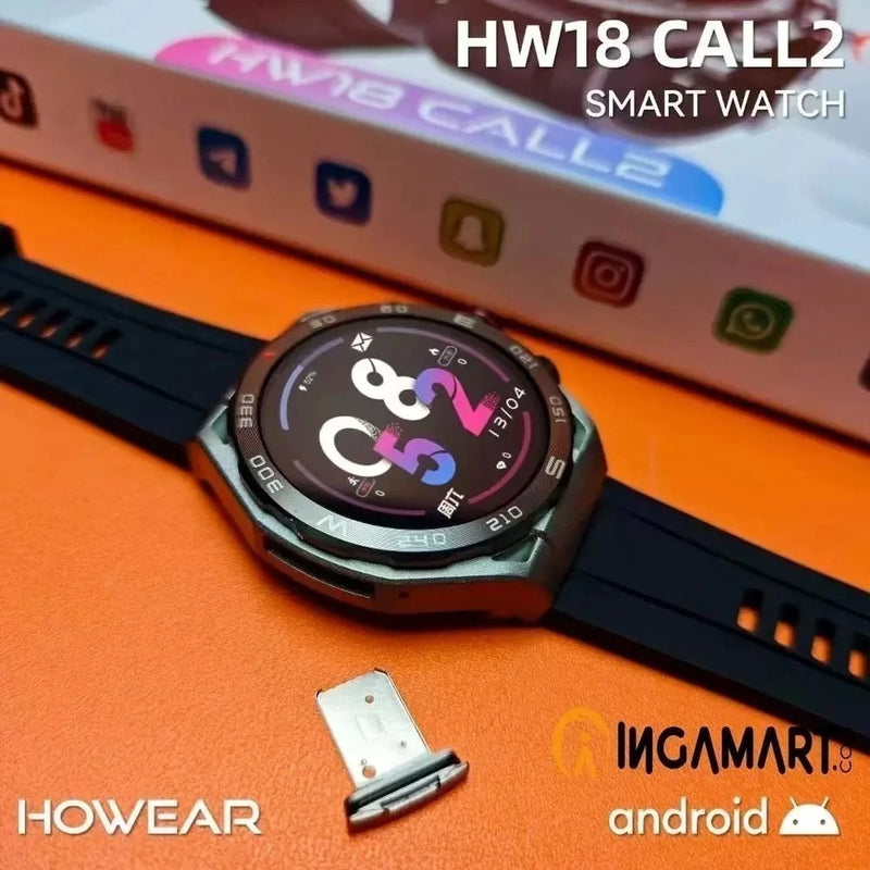 Smartwatch HW18 Call 2 5G Android 8.1 com 4/64GB, tela AMOLED, câmera rotacional 190° e GPS. Alta performance, chamadas, vídeos e apps no seu pulso!