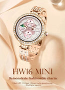 Smartwatch HW16 Mini Fashion Tela 1.32” + Pulseira Aço + Bracelete + Brincos | Bluetooth 5.2 | Monitor Cardíaco | Edição Limitada