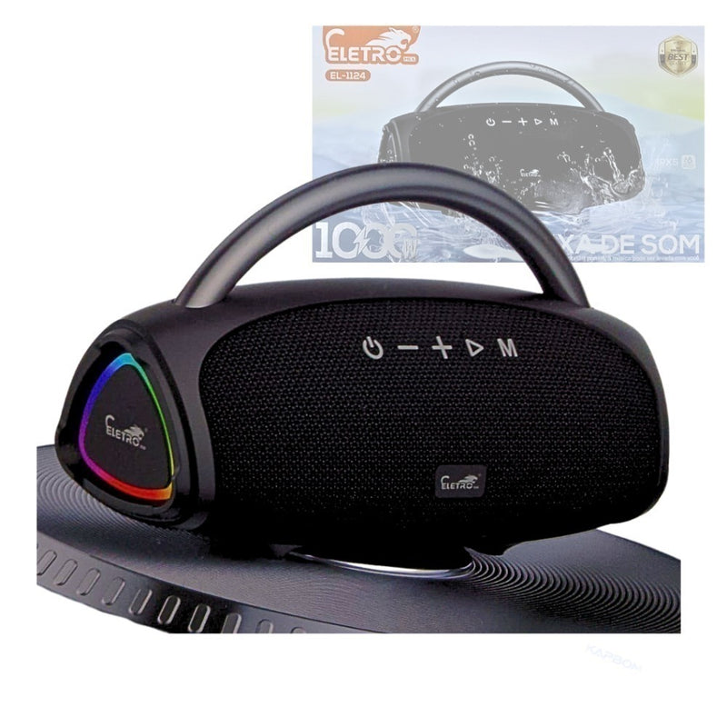 Caixa de Som Bluetooth Eletromex – 1000W PMPO, À Prova D'água IPX6, LED RGB, TWS, Bateria Recarregável – Ideal para Festas e Ambientes