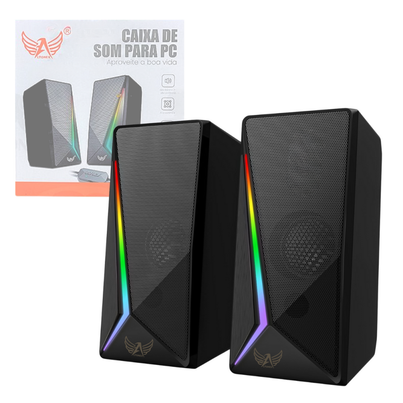 Caixa de Som Bluetooth AL-3868 Altomex com Luzes RGB, Som Estéreo, USB e P2 – Ideal para PC, Notebook, Estúdio ou Setup Gamer