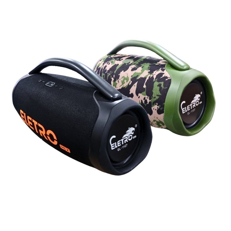 Caixa de Som Bluetooth Eletromex EL-1124 – 1000W PMPO, À Prova D'água IPX6, LED RGB, TWS, Rádio FM, Bateria Recarregável – Preto/Camuflado