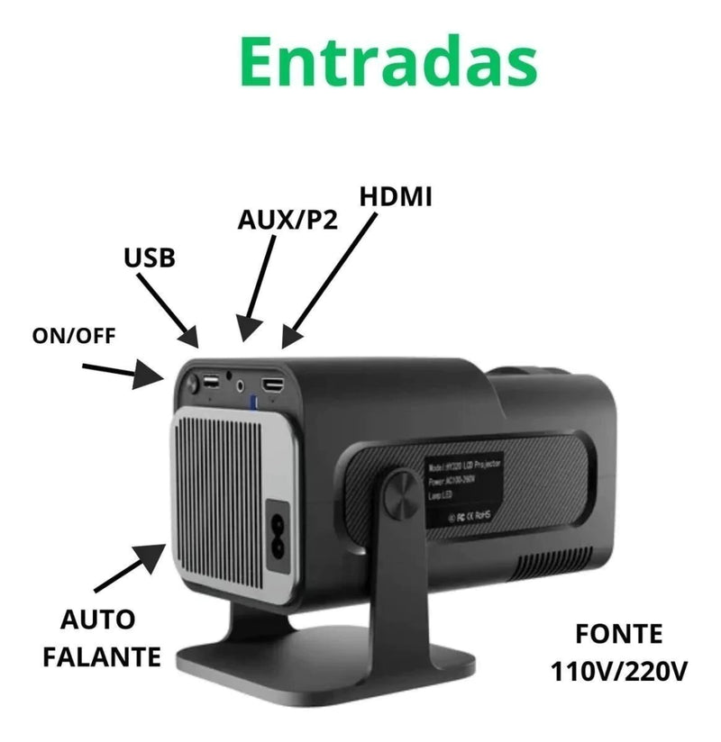 Mini Projetor 4K Android HY-320 Full HD | Cinema Portátil com Wi-Fi 6, Bluetooth 5.0 e 10000 Lúmens – Imagem Imersiva e Alta Performance