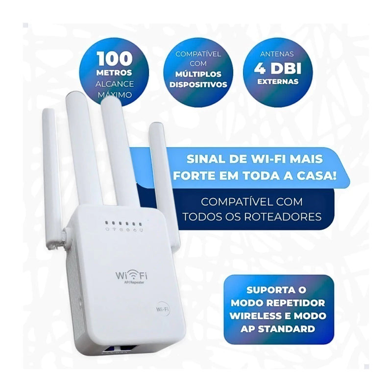 Repetidor de Sinal Wi-Fi Kapbom KA-X338 2.4GHz 300Mbps com 4 Antenas, Homologado Anatel - Aumenta o Alcance da Internet em Casas e Escritórios