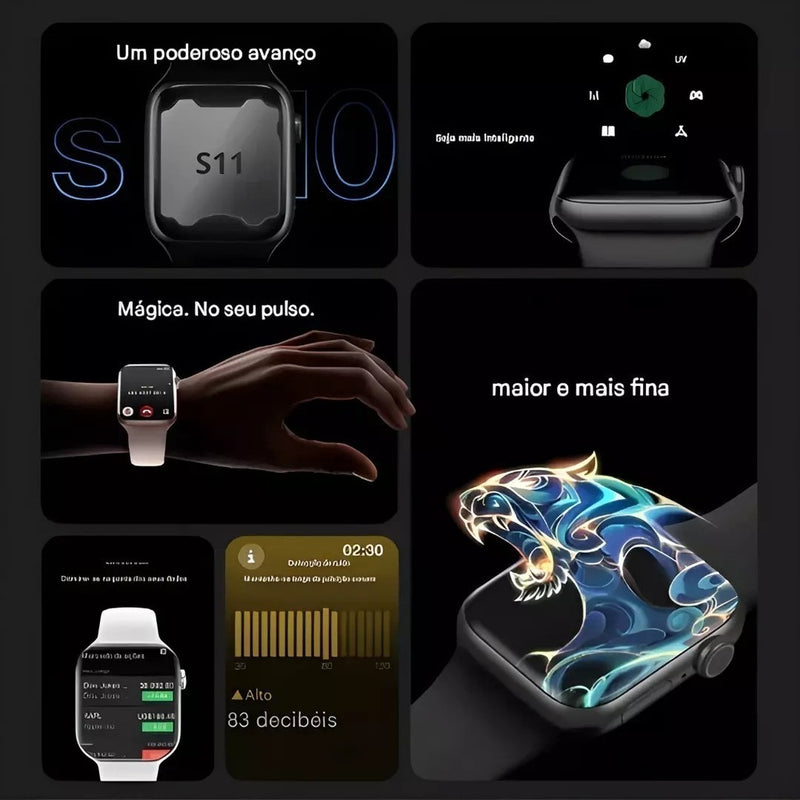 Smartwatch W11 Pro Mini Série 11 AMOLED 2,02” | Dual Core Ultra | WhatsApp Integrado | Chamadas Bluetooth | IA no Pulso | IP68 | Envio Rápido