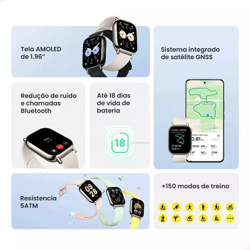 Smartwatch Xiaomi Redmi Watch 5 Lite AMOLED 1.96", GPS GNSS, 5ATM, Bluetooth, 150 Modos, 18 Dias de Bateria, Chamadas, Preto/Dourado – Versão Global